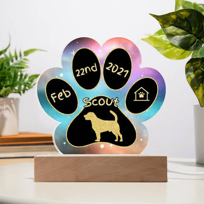 7" Acrylic Paw Print Plaque - Beagle Personalized Dog Gotcha Day Gift - Doggie Welcome Home Present