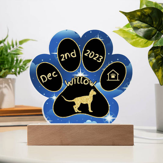 Sphynx cat personalized 7 inch Gotcha Day paw print acrylic plaque