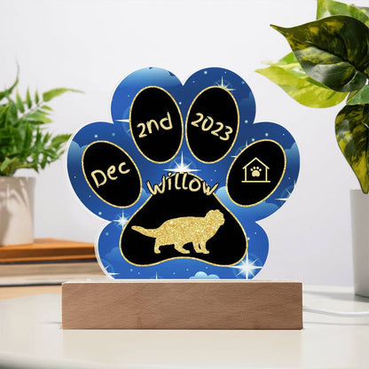 Scottish Fold cat personalized 7 inch acrylic Gotcha Day paw print plaque