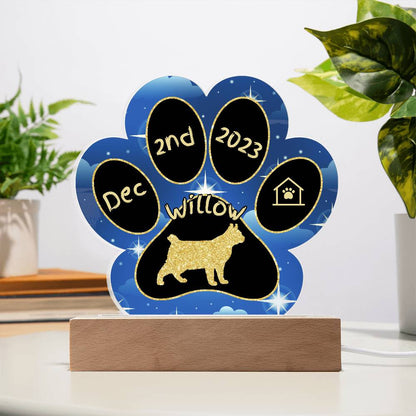 Highlander cat 7 inch Gotcha Day personalized paw print acrylic plaque