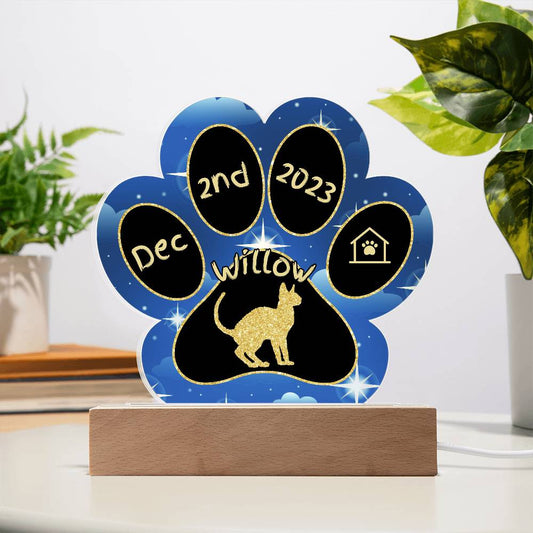 Oregon Rex cat 7 inch custom Gotcha Day paw print acrylic keepsake