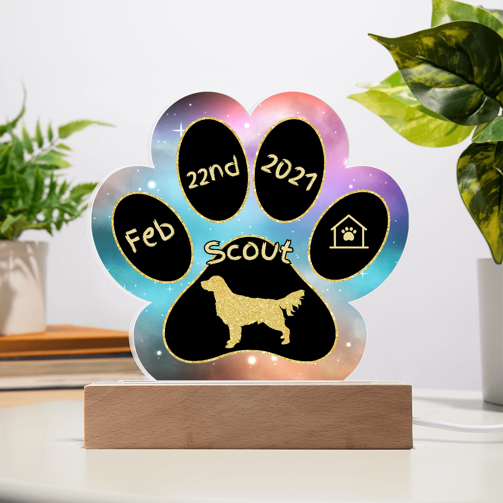 Golden Retriever - Personalized Dog Gotcha Day 7" Acrylic Paw Print Plaque