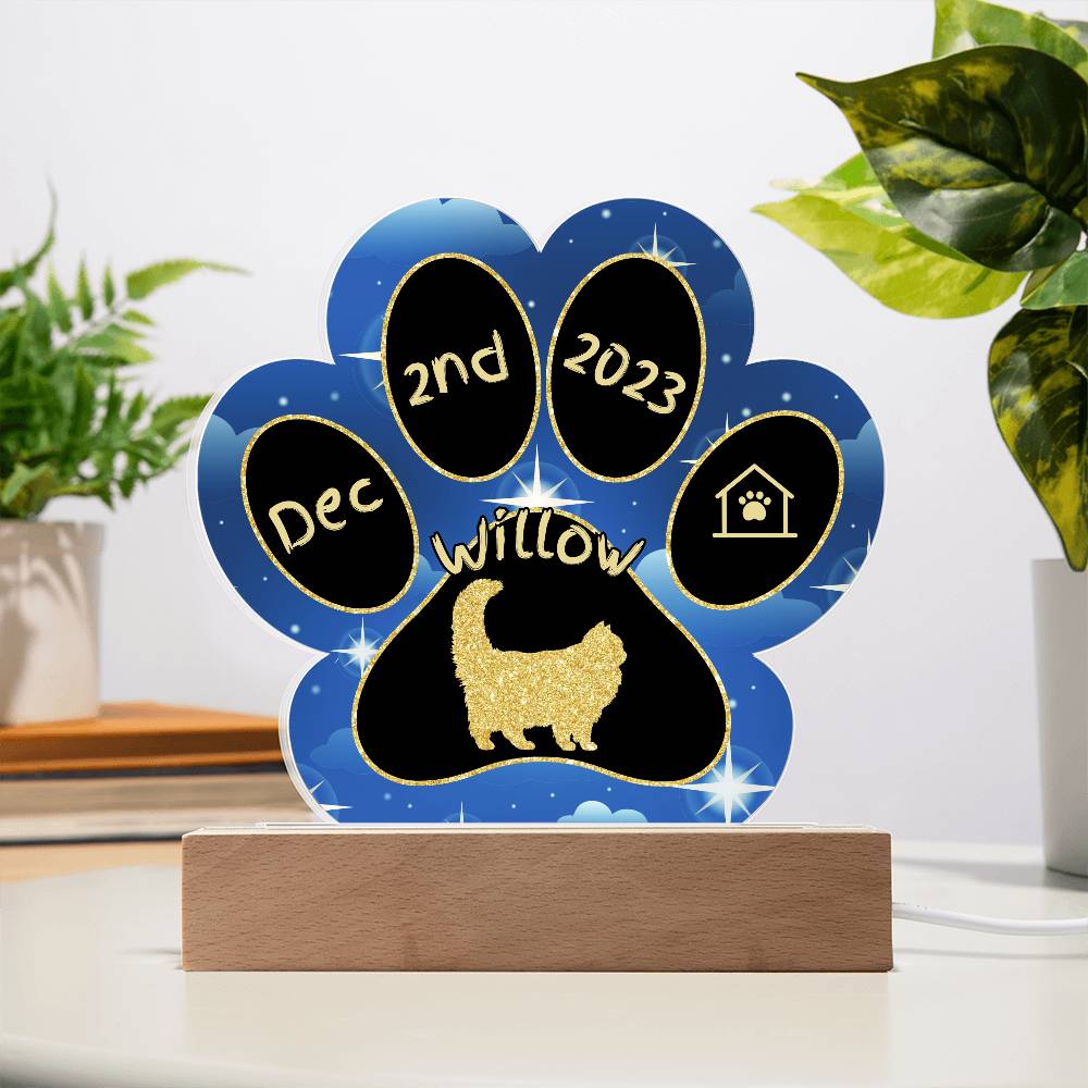Ragamuffin cat personalized 7 inch Gotcha Day paw print acrylic plaque