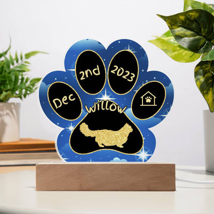Minuet cat 7 inch custom Gotcha Day acrylic paw print keepsake