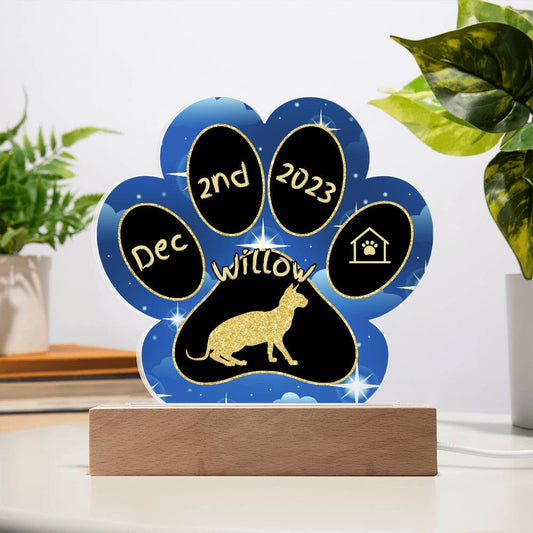 Don Sphynx cat personalized 7" Gotcha Day paw print acrylic plaque
