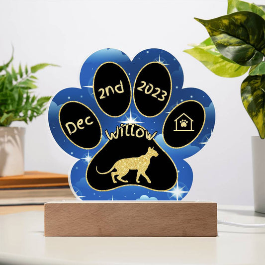 Peterbald cat personalized 7 inch Gotcha Day paw print acrylic plaque