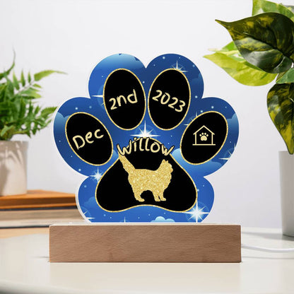 Siberian cat 7 inch acrylic Gotcha Day plaque with custom paw print