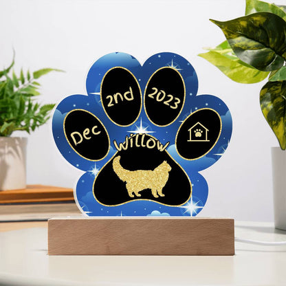 Neva Masquerade cat 7" personalized paw print Gotcha Day acrylic plaque