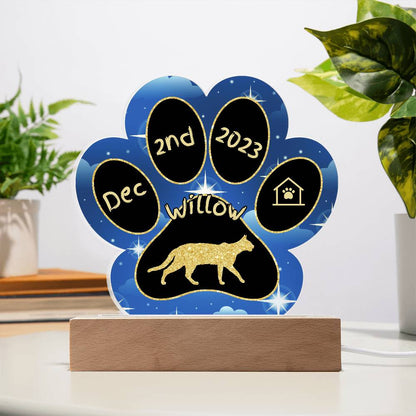 Savannah cat 7 inch personalized Gotcha Day paw print acrylic plaque