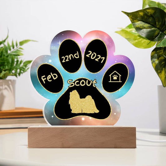 7" Acrylic Paw Print Plaque - Maltese - Personalized Lap Dog Gift, Gotcha Day Sign for Fluffy White Dog Owners, Elegant Breed Decor