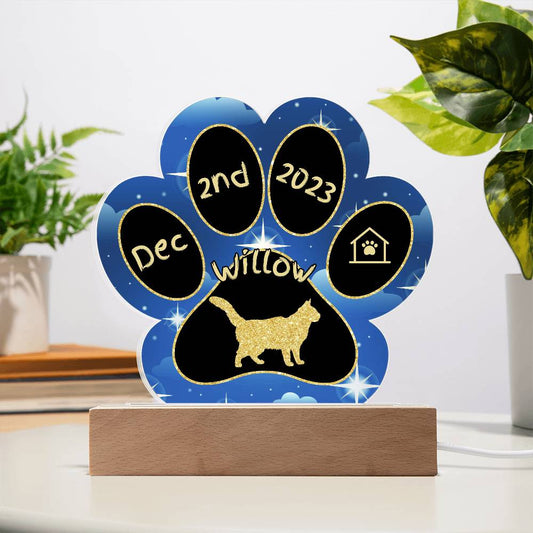 Nebelung cat 7 inch acrylic Gotcha Day paw print plaque custom
