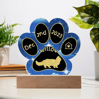 Lambkin cat personalized Gotcha Day paw print plaque 7 inch acrylic