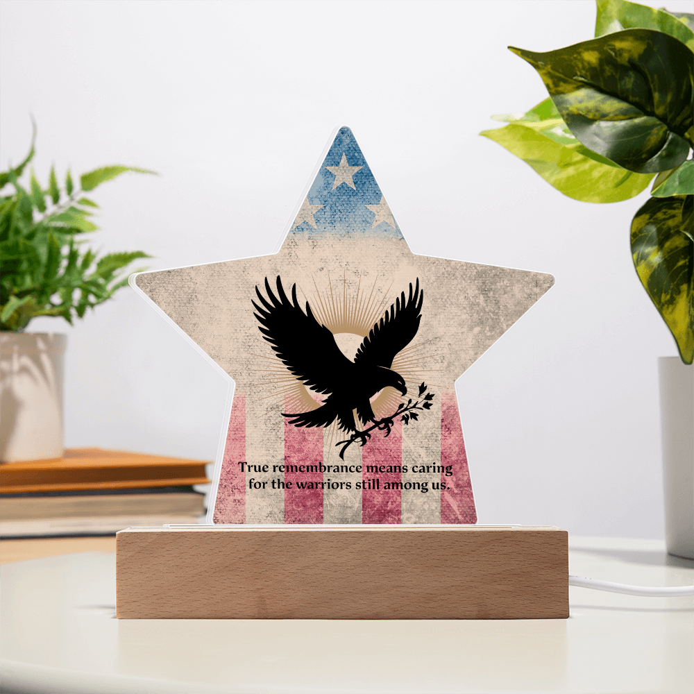 True Remembrance Means Caring: Printed Star 7" Acrylic Plaque: Honoring Heroes & Promoting Mental Health Awareness