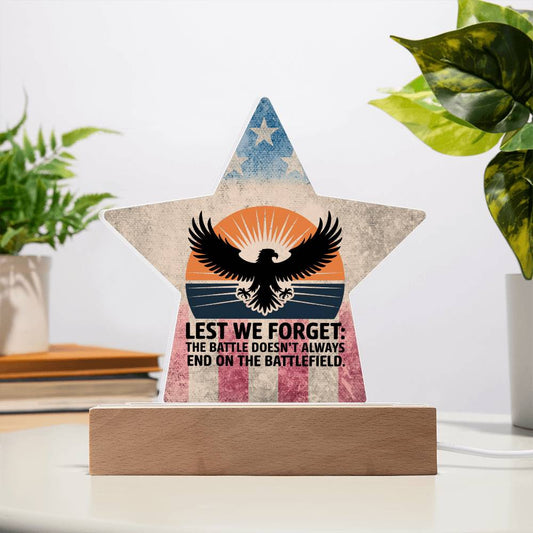 Lest We Forget printed star 7 inch acrylic plaque commemorating fallen service members