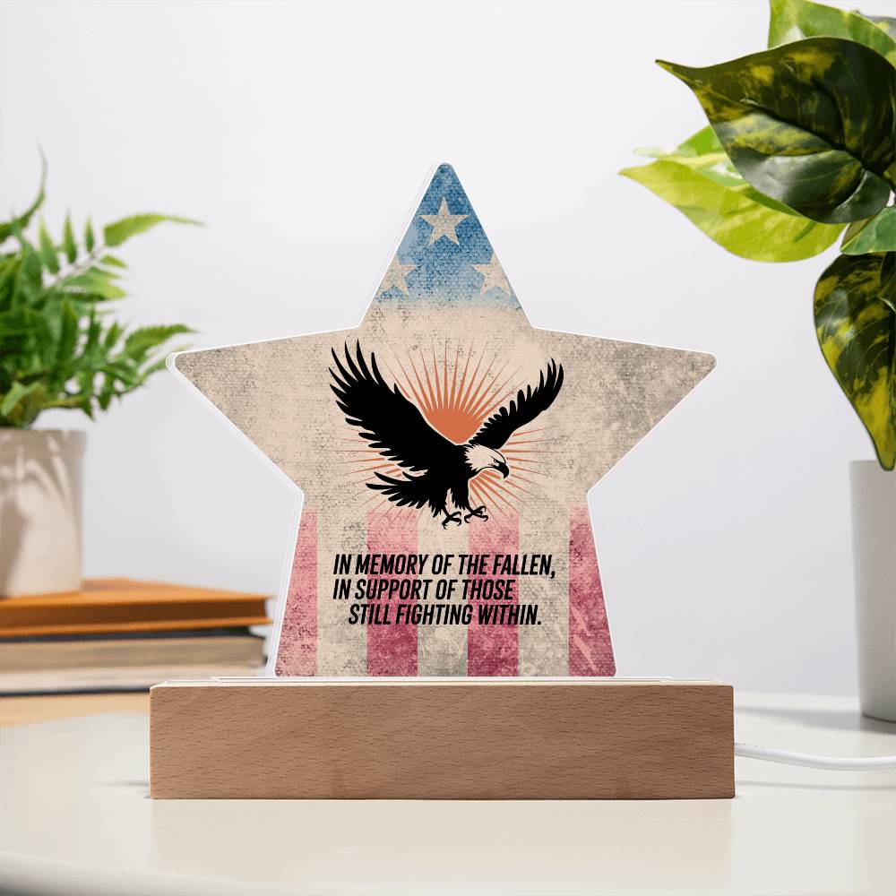 In Memory Of The Fallen: Printed Star 7" Acrylic Plaque: Honoring Heroes & Promoting Mental Health Awareness