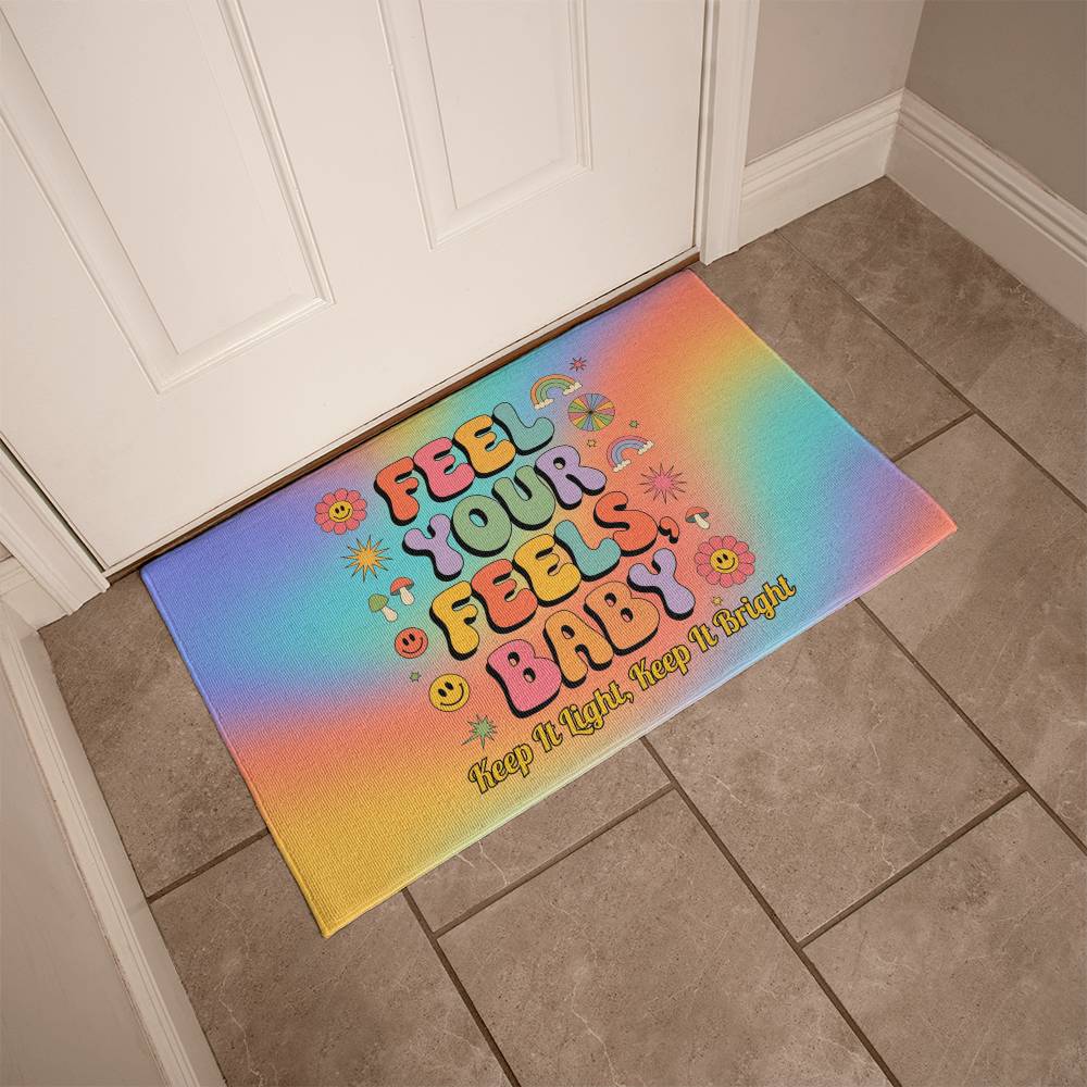 Feel Your Feels, Baby retro 70s welcome mat, self-care entry rug for home or office - MySisterIsASurvivor