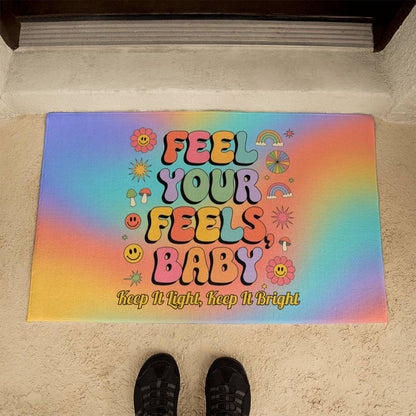 Feel Your Feels, Baby retro 70s welcome mat, self-care entry rug for home or office - MySisterIsASurvivor
