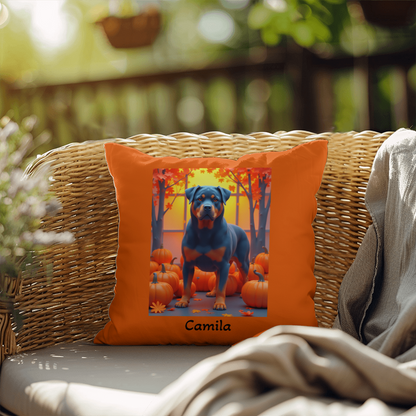 Blue Rottweiler indoor outdoor throw pillow with durable fabric, perfect home décor for dog lovers
