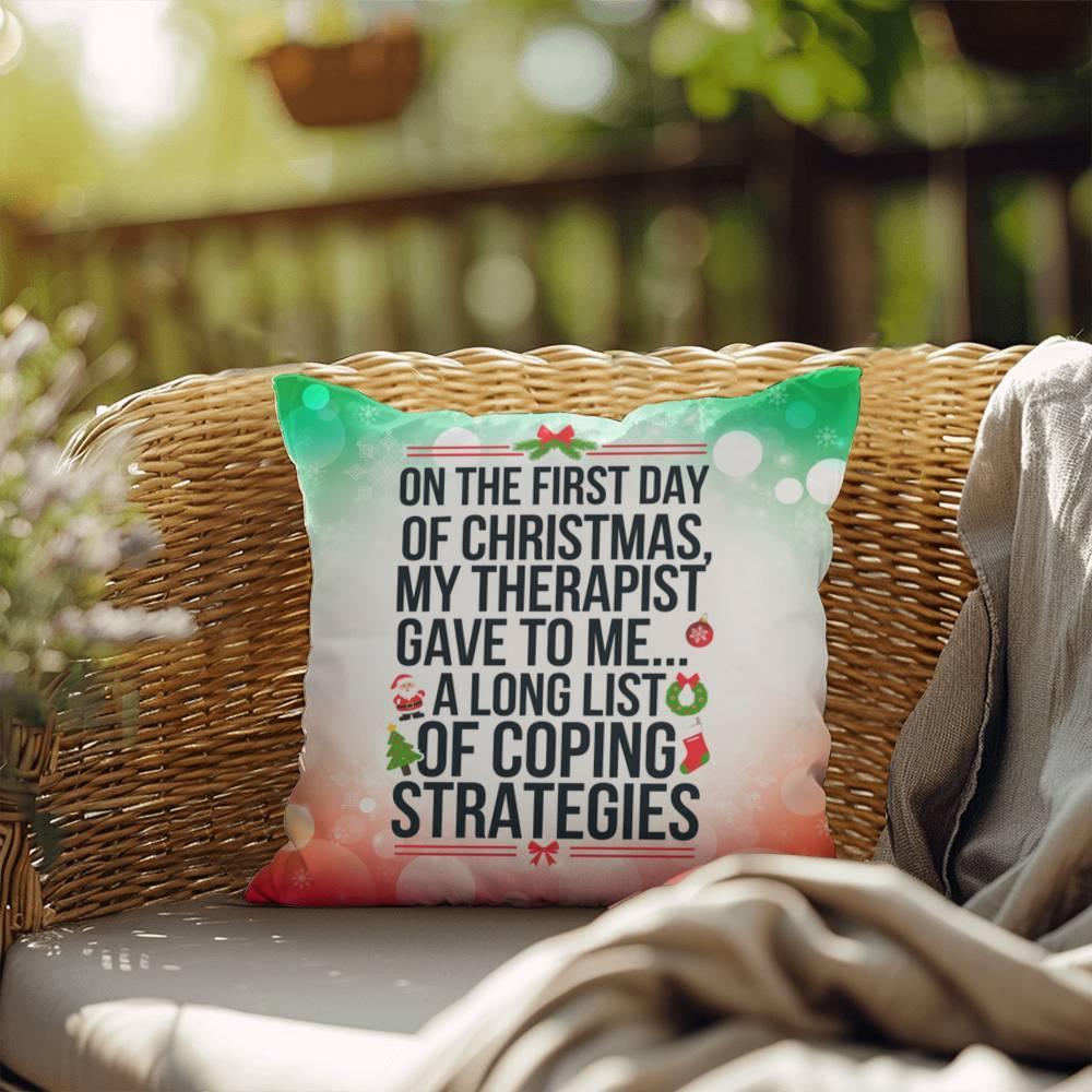 Shop our on the first day of christmas indoor outdoor pillow featuring the 20" x 20" style option from MySisterIsASurvivor.