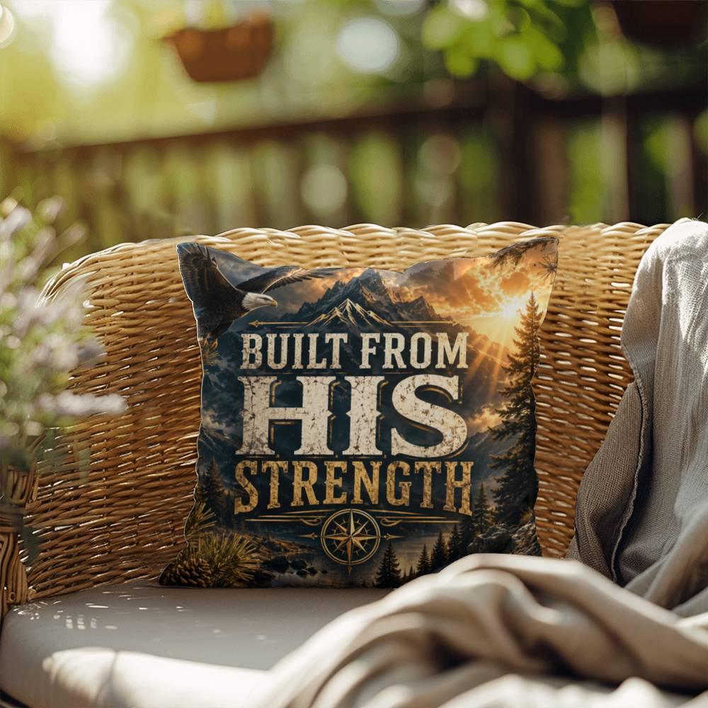 Shop our built from his strength throw pillow featuring the 20" x 20" style option from MySisterIsASurvivor.