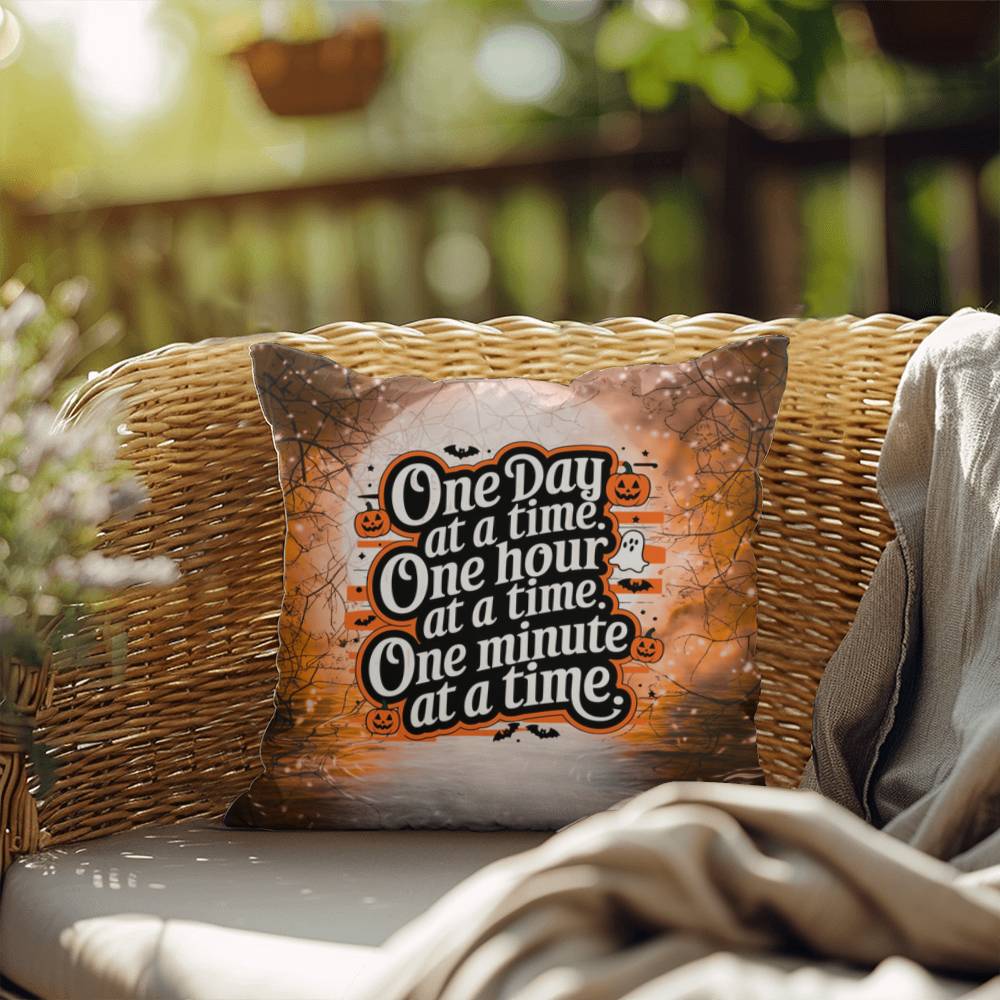 Mental health indoor/outdoor pillow with “One Day At A Time” for self-care and coping