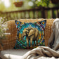Elephant stained glass throw pillow, safari wildlife home decor, indoor outdoor accent cushion