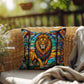 Lion stained glass throw pillow, safari wildlife home decor, indoor outdoor accent cushion
