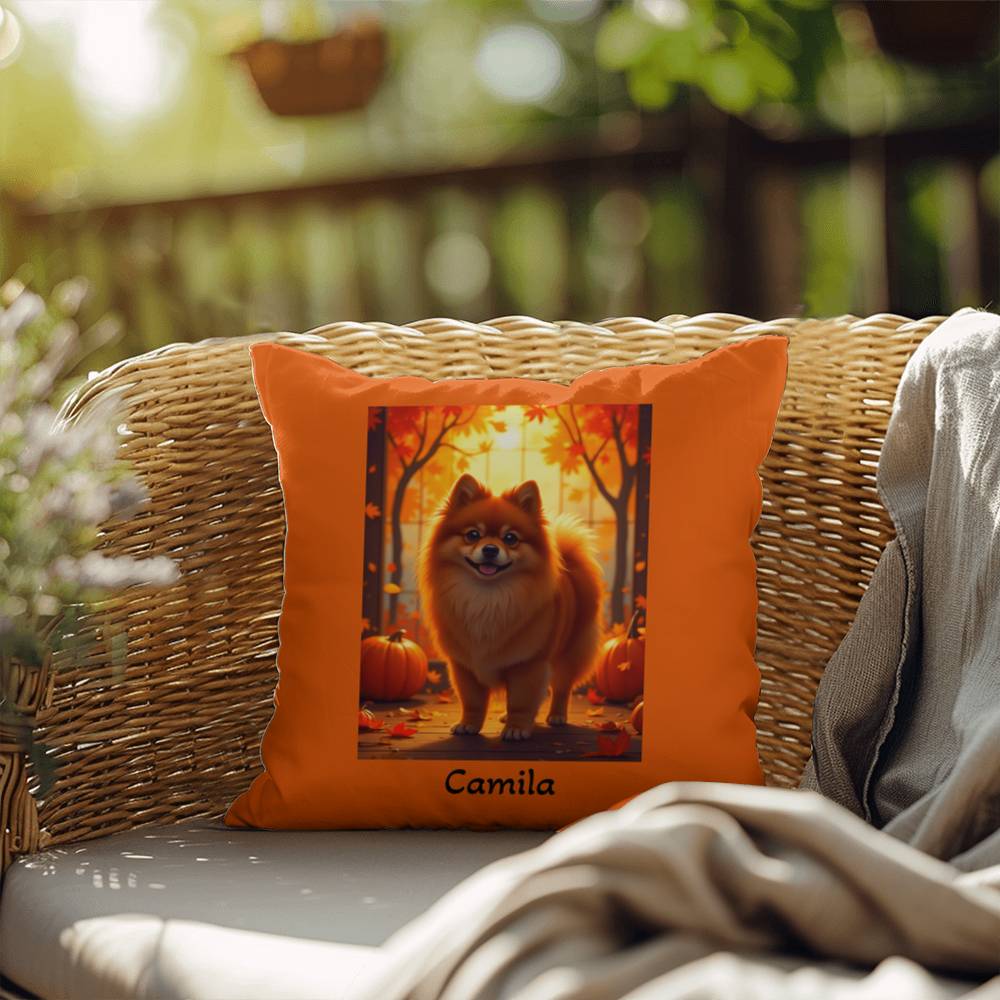 Red Pomeranian indoor outdoor pillow, custom dog cushion, cute pet lover accent throw pillow