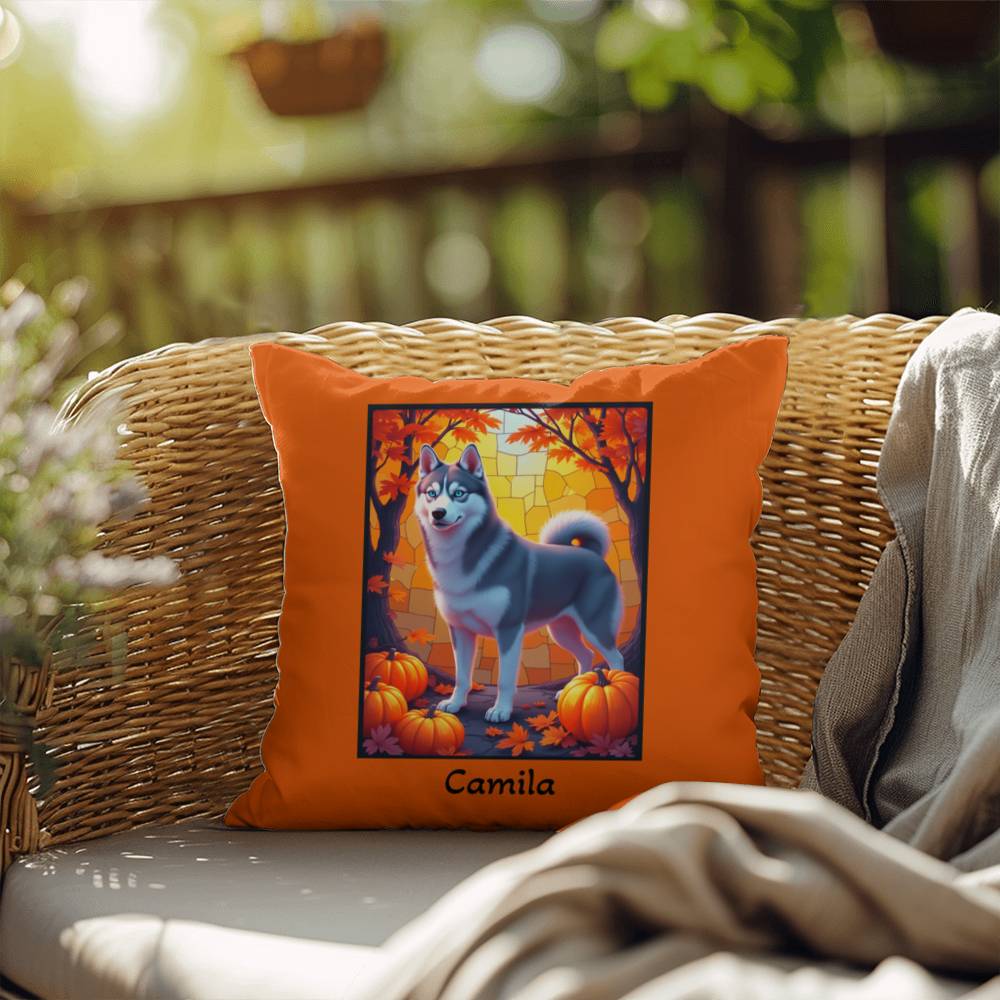 Dark Grey Husky blue eyes pillow, custom indoor outdoor dog cushion, cozy accent for Husky fans - MySisterIsASurvivor