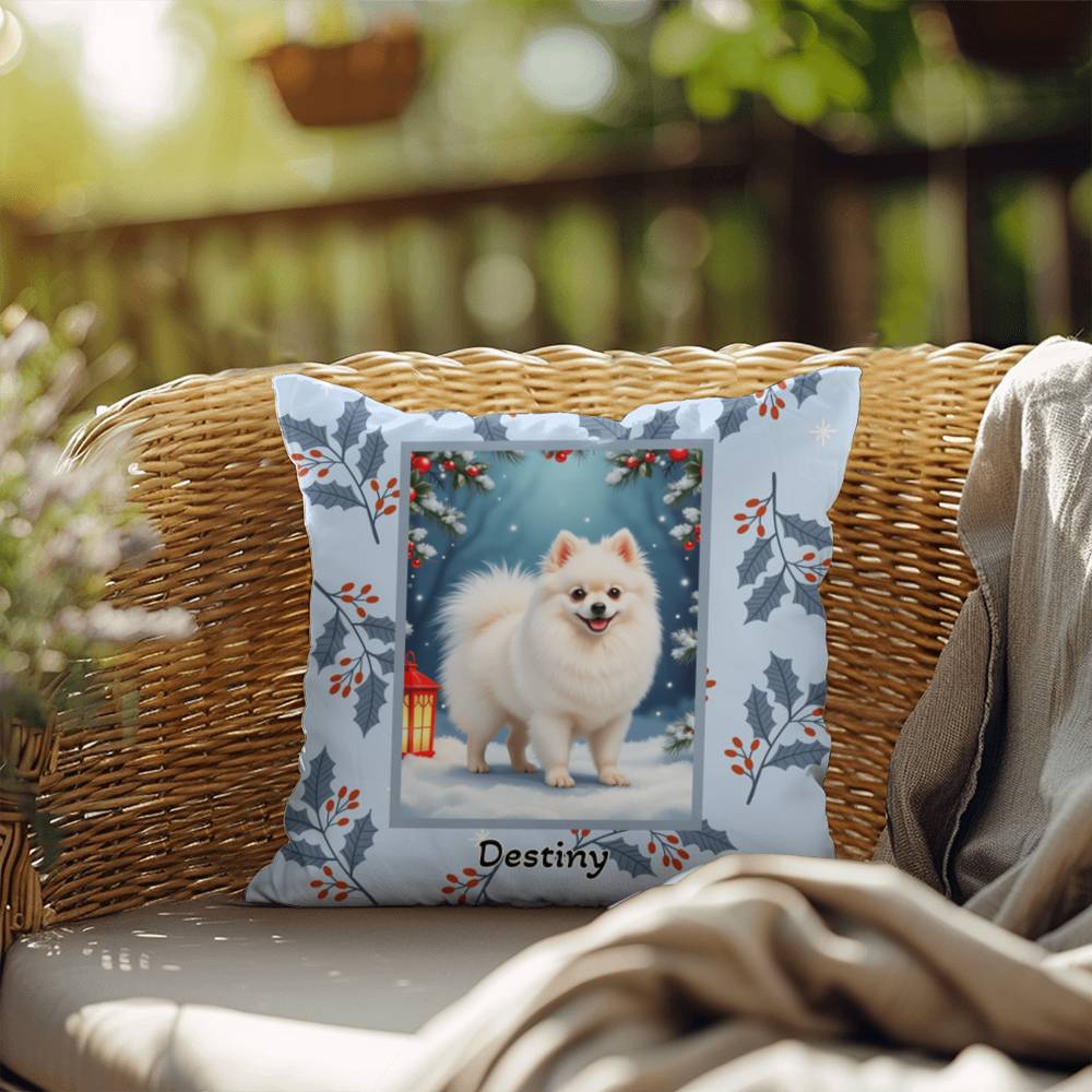 Pomeranian White Pillow - Winter Pomeranian throw pillow, indoor dog accent, cozy home decor