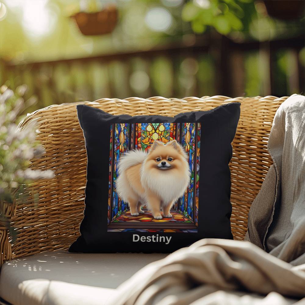 Pomeranian (Cream Sable) Indoor/Outdoor Pillow - Personalized Stained Glass Dog Tribute & Comfort Gift