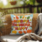 Mindful, Thankful, Happy throw pillow with uplifting fall mindfulness message for seasonal décor