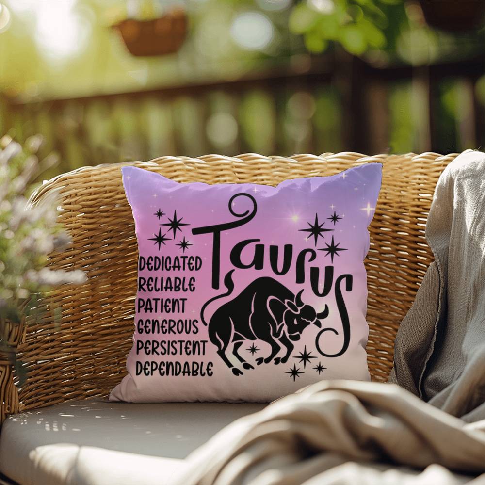 Taurus Indoor/Outdoor Pillow – Zodiac Astrology Decor, Boho Accent for Home & Patio