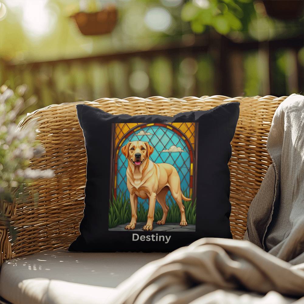 Yellow Labrador Retriever Pillow, personalized stained glass art for home or patio décor
