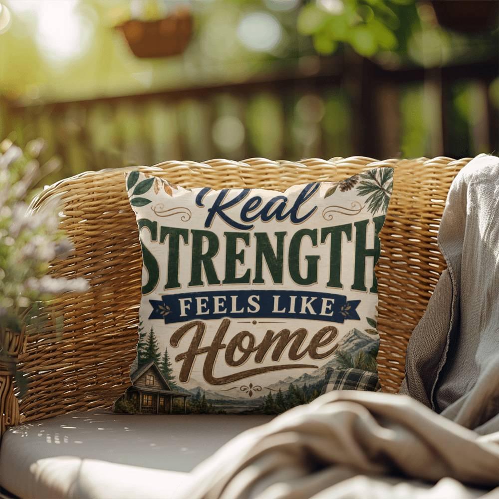 Shop our real strength feels like home throw pillow featuring the 20" x 20" style option from MySisterIsASurvivor.