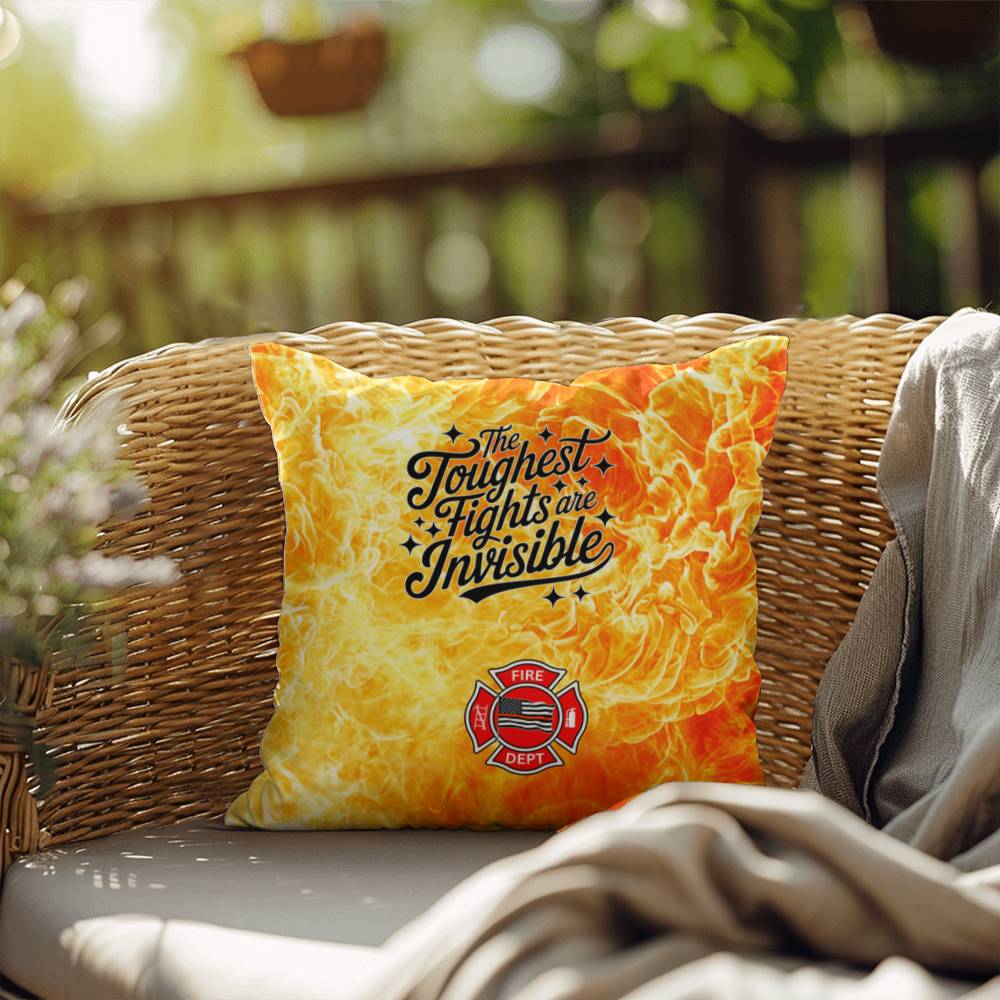 A pillow highlighting the invisible struggles of first responders, offering comfort and promoting mental health awareness.