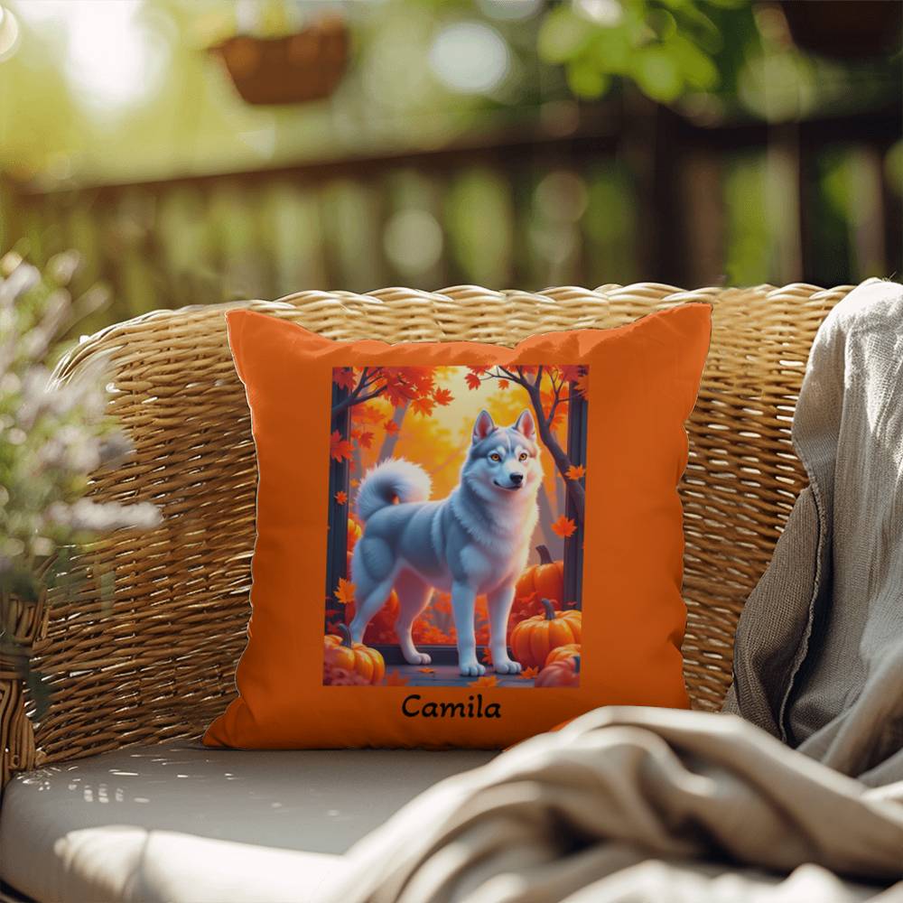 Silver Siberian Husky pillow amber eyes, custom indoor outdoor dog cushion for Husky fans - MySisterIsASurvivor