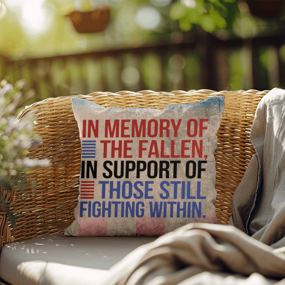 In Memory of the Fallen personalized patriotic pillow for veteran tribute, PTSD awareness, and Memorial Day remembrance