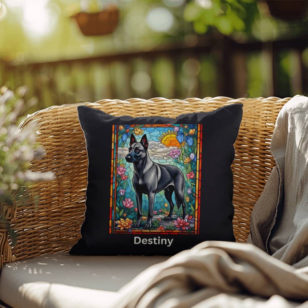 Belgian Malinois (Gray) Indoor/Outdoor Pillow - Personalized Stained Glass Dog Tribute & Comfort Gift