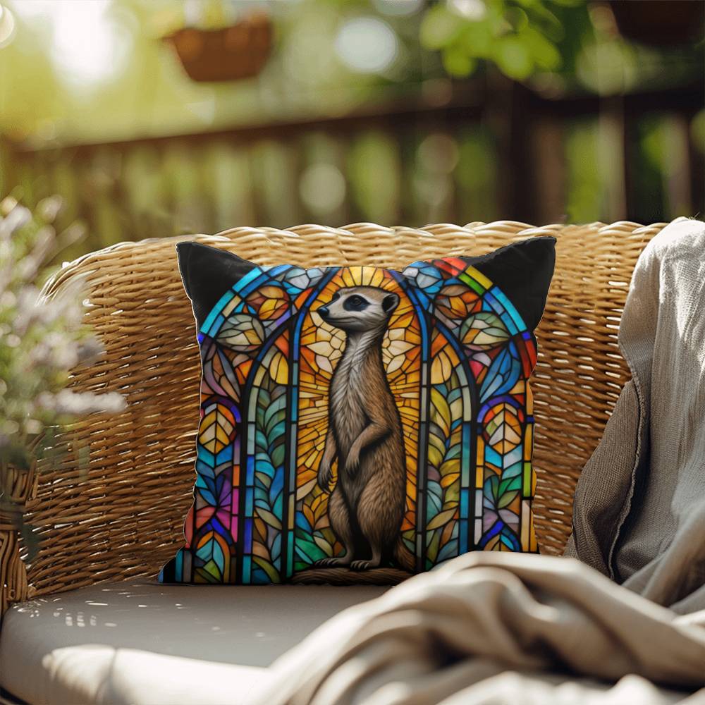 Meerkat stained glass throw pillow, desert wildlife decor, indoor outdoor home accent pillow