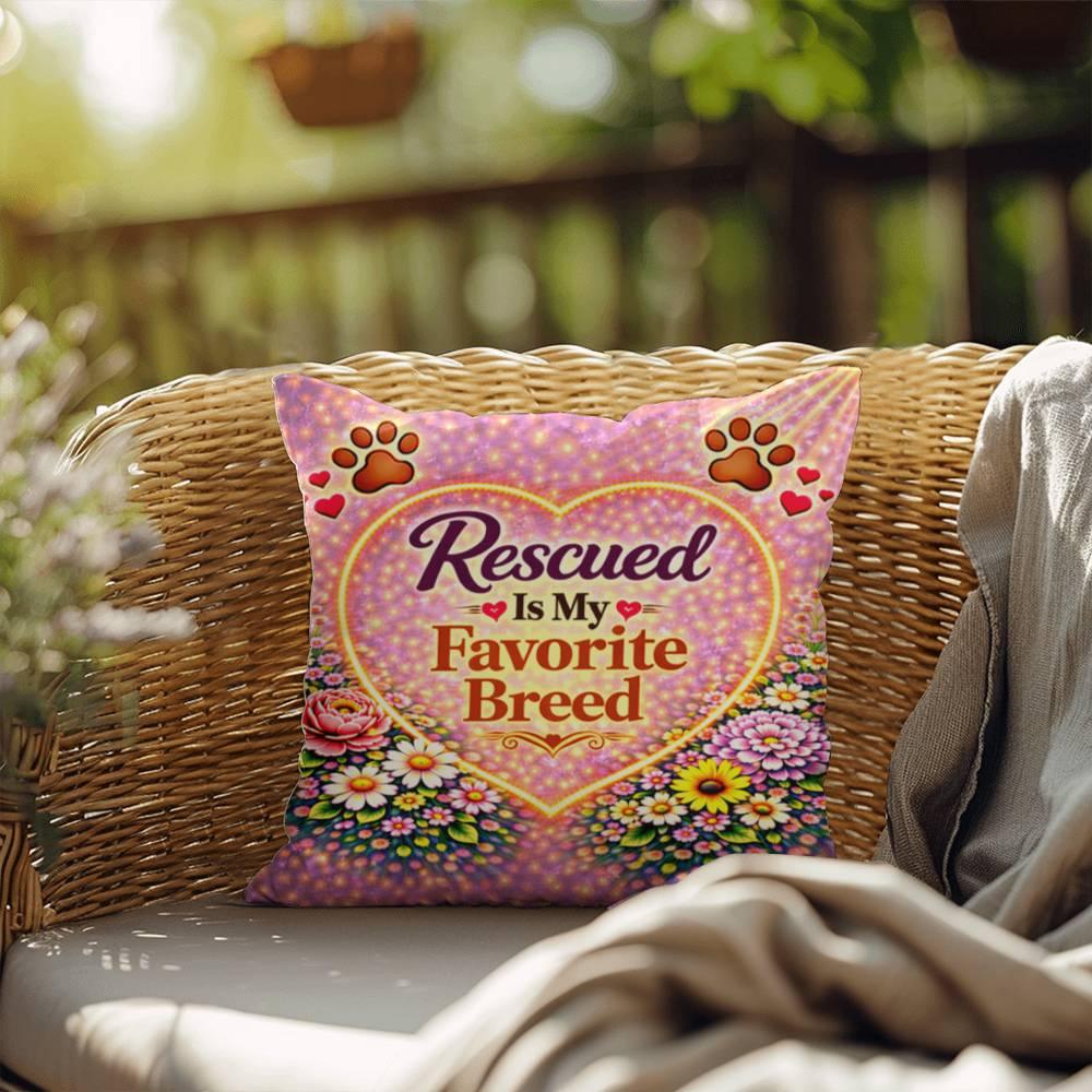 Shop our rescued is my favorite breed throw pillow featuring the 20" x 20" style option from MySisterIsASurvivor.