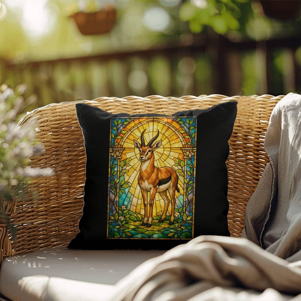 Shop our premium gazelle stained glass style throw pillow from MySisterIsASurvivor.