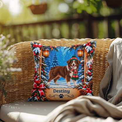 Australian Shepherd (Red & White Bi Coat) - Personalized Aussie Pillow, Snowy Woodland Dog Gift