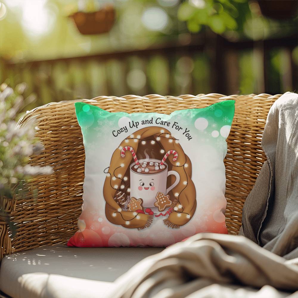 Cozy Up and Care for You Throw Pillow - Christmas self-care holiday comfort decorative pillow