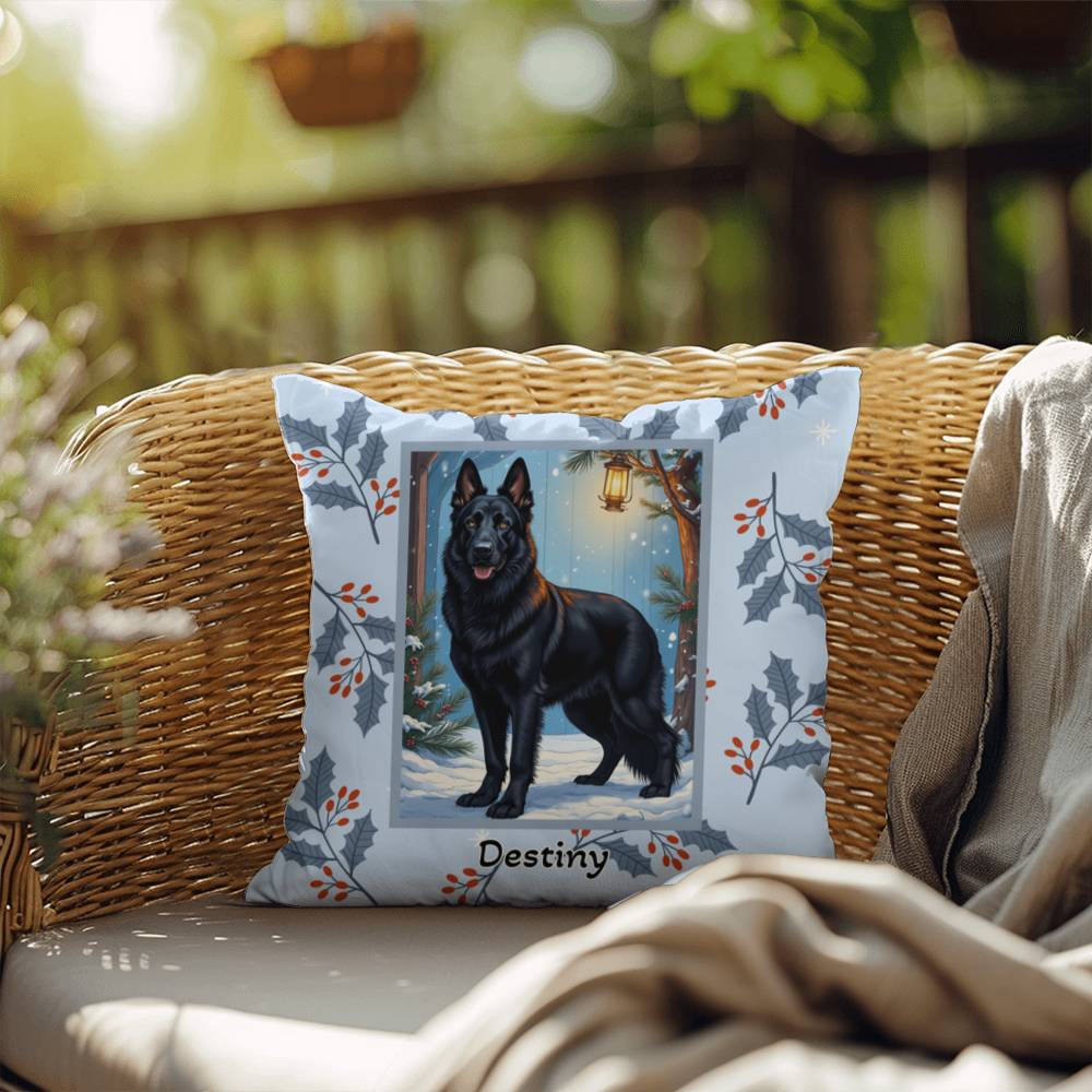 German Shepherd Black Pillow - Winter German Shepherd pillow, personalized dog throw, home decor accent