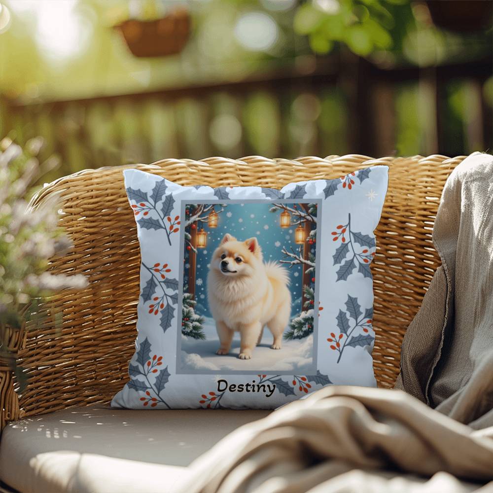 Pomeranian White & Cream Pillow - Cozy Pom pillow, winter dog throw, indoor seasonal accent