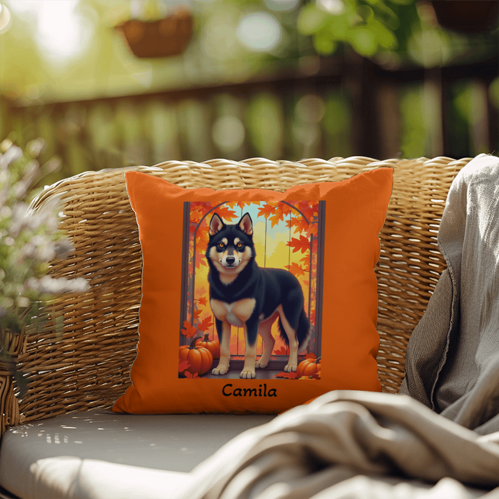 Siberian Husky Black & Tan Coat (Amber Eyes) Pillow, Indoor Outdoor Dog Cushion, Custom Gift