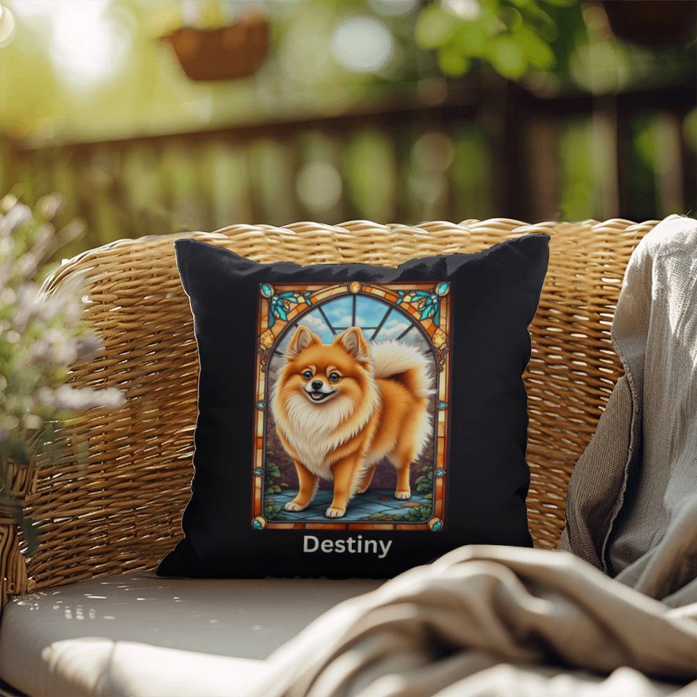 Pomeranian (Orange Sable) Indoor/Outdoor Pillow - Personalized Stained Glass Dog Tribute & Comfort Gift