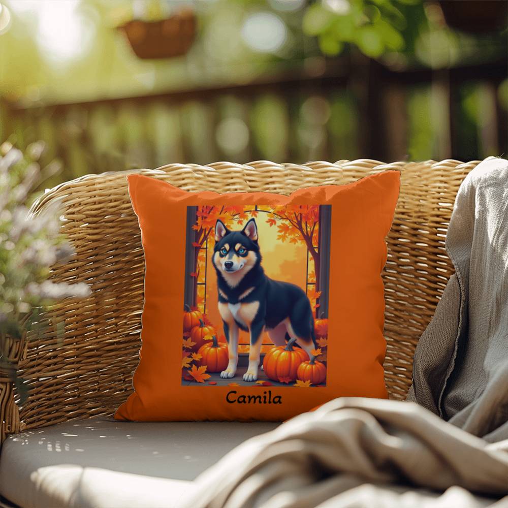 Siberian Husky Black & Tan Coat (Blue Eyes) Pillow, Personalized Indoor Dog Cushion for Husky Fans