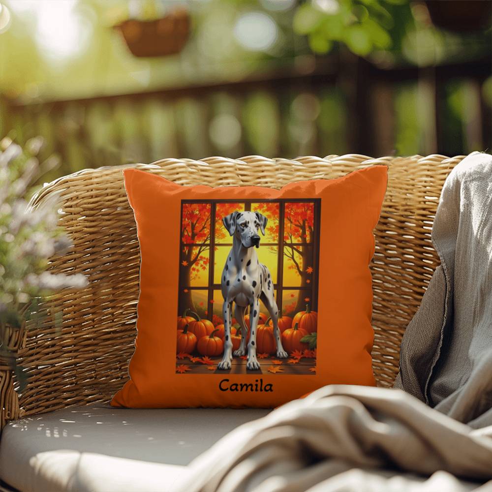 Great Dane (Harlequin) Throw Pillow - Personalized Indoor/Outdoor Dog Cushion, Gentle Giant Gift